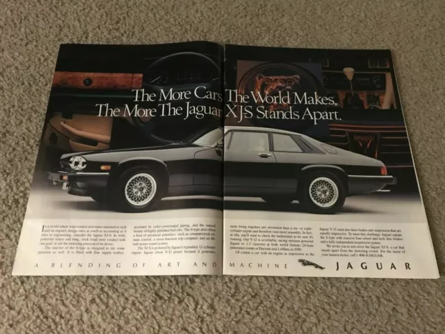 Vintage 1991 JAGUAR XJS Print Ad BLACK "BLENDING OF ART & MACHINE"