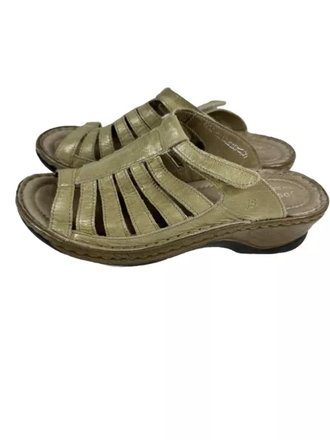 Josef Seibel Leather  Slide, European Comfort Shoe, Women's Beige Sz 38 (7.5 US)