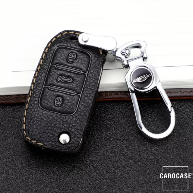 Premium Leder Schlüsseletui passend für Volkswagen, Skoda, Seat Schlüssel schwar