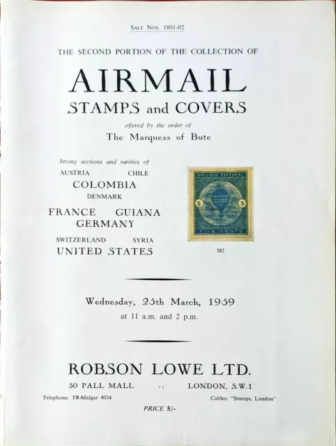 Auction Catalogue Robson Lowe MARQUESS OF BUTE AIRMAIL Stamps and Covers