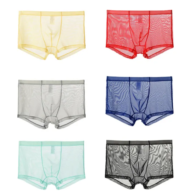 Men Mesh Seamless Underwear Transparent See Through Thin Panties Boxer Briefs