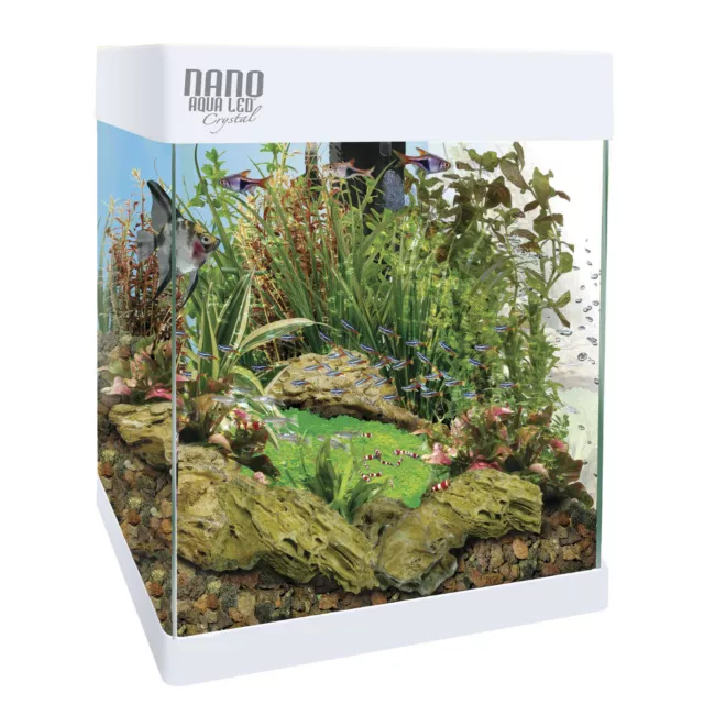 Nano aqualed 20L con filtro iluminacion led acondicionador alimentacion y guia