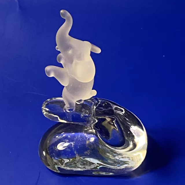 Whale & Elephant Satin Clear Glass Paperweight Figurine 3.5x2 1990s Fantasy