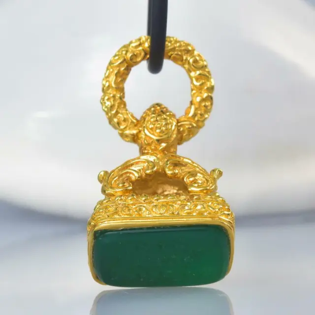 Pendant Gold Vermeil Sterling Silver Green Chalcedony Fob Seal Stamp 11.37 g