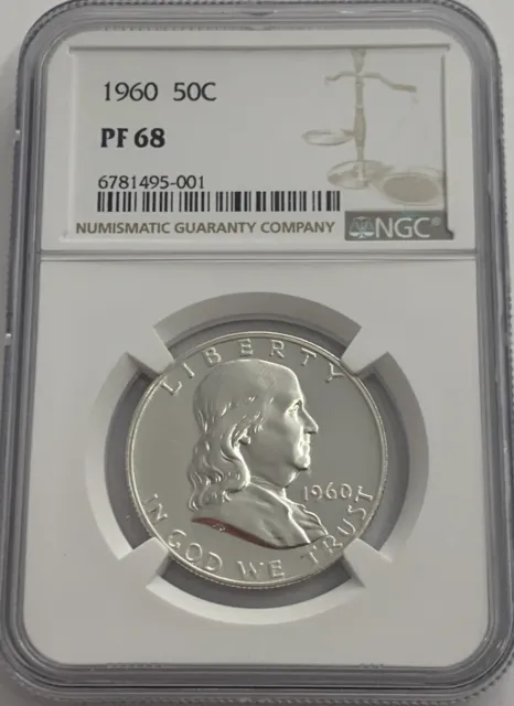 1960 NGC PF68 PROOF BEN FRANKLIN HALF DOLLAR 50c 90% SILVER WHITE COIN WHITE LBL