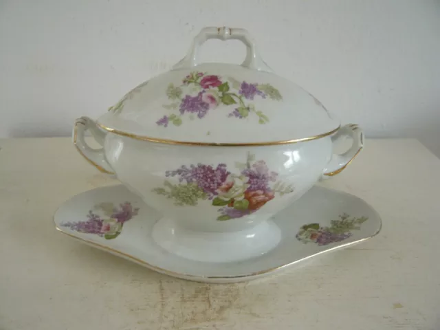 Alte kleine ovale Terrine Sauciere Rosendekor shabby Porzellan vintage landhaus