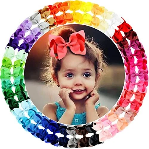 WillingTee 40colors 4.5" Hair Bows for Girls 4.5 Inch (Pack of 1), 40 Colors