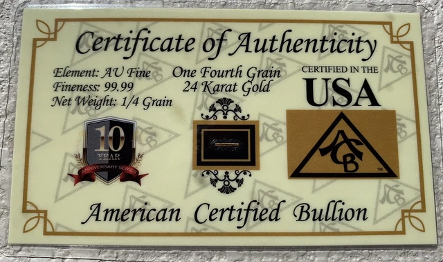 1/4 grain 24k gold bar