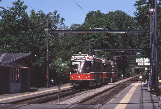 MBTA three-car Toronto CLRV train at Brookline Hills 1980 Orig Kodachrome Slide