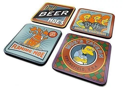 The Simpsons Set of 4 Coasters Moe's Tavern Duff Beer Gift Father's Day