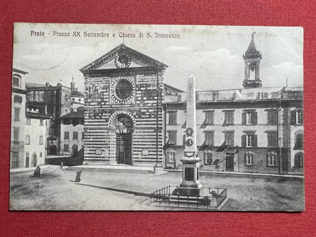 Cartolina - Prato - Piazza XX Settembre e Chiesa di S. Francesco - 1916