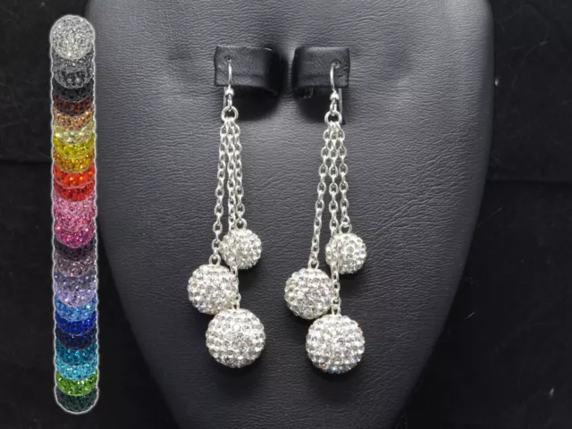 Crystal Pave Rhinestone Dangle Earrings 14mm 12mm and 10mm Beads