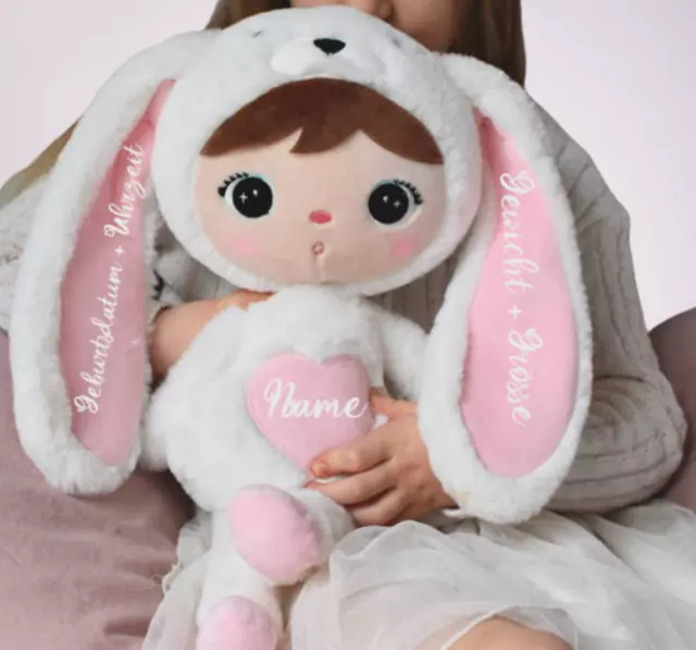 Plüschtier Hase Kuscheltier weiß rosa 45 cm personalisiert kuschelweich Baby