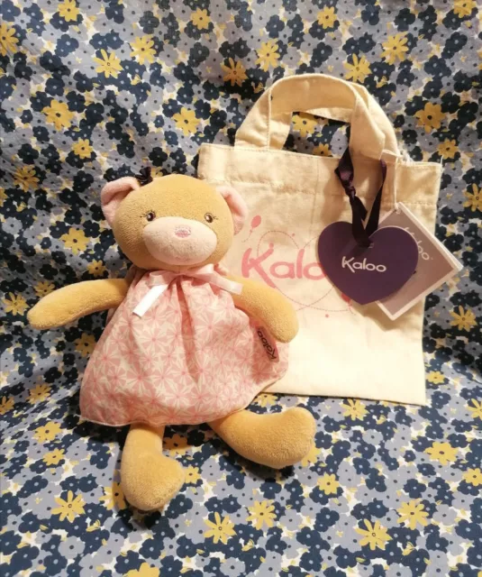 ⭐⭐⭐ Doudou peluche ours poupée 28 cm petite rose et son sac ⭐⭐⭐ neuf KALOO