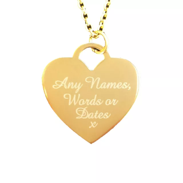 Personalised Gold Plated Heart Charm Pendant Necklace Wedding Birthday Gift Name