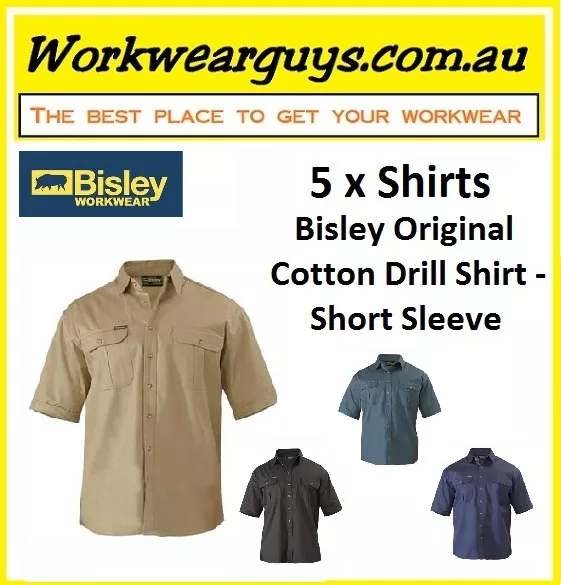 5 x SHIRTS BISLEY WORKWEAR - Cotton Drill Work Shirt - Short Sleeve BS1433