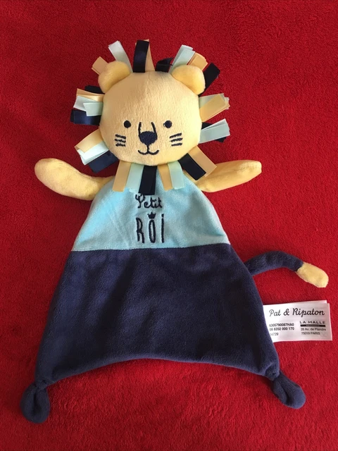 🇫🇷  Doudou Plat Lion Petit Roi Jaune Bleu PAT ET RIPATON LA HALLE NEUF