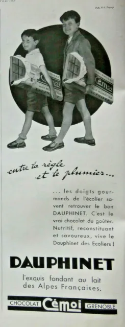 Publicité De Presse 1934 Dauphinet Fondant Au Lait Chocolat Cémoi Grenoble