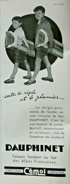 Publicité De Presse 1934 Dauphinet Fondant Au Lait Chocolat Cémoi Grenoble