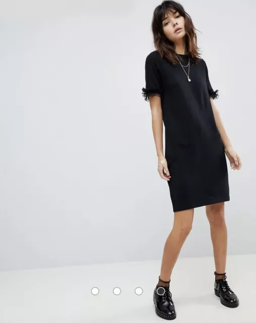 ⭐ ASOS T-Shirt Dress In Ponte With Lace Frill Sleeve ⭐ Black ⭐ SIZE 12 ⭐