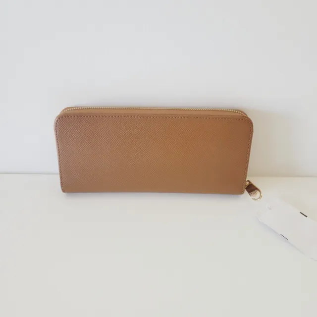 Furla Leather Babylon Continental Zip Slim Wallet Clutch Cognac Saffiano Leather 2