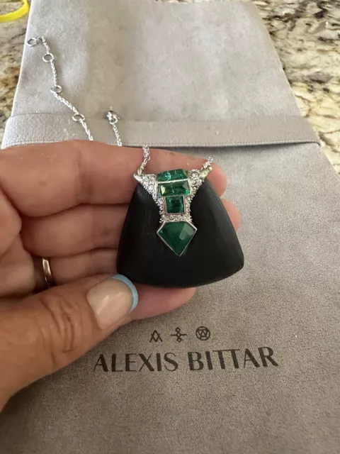 100% Authentic Alexis Bittar Black Lucite/ Baguette Crystal Autographed Necklace
