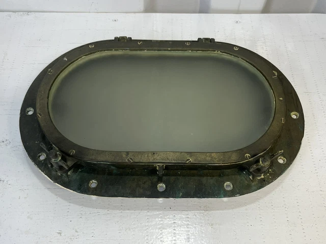 Vintage Bronze Oval Porthole 13+1/2” By 8” With Mosquito Screen
