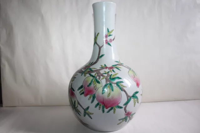 Large Asian Porcelain Vase Apple Decor H 35cm