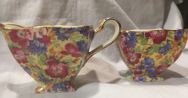 Royal Winton Grimwades Open Sugar Creamer Chintz Floral England Gold Edges 