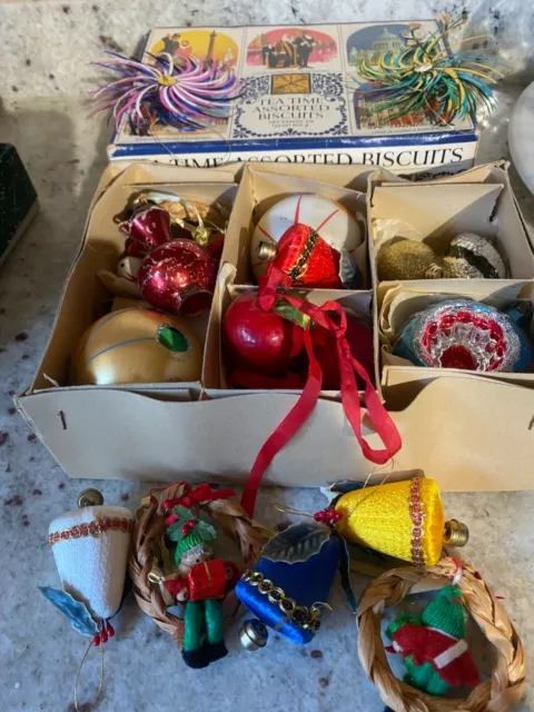 Vintage Selection Of Christmas Tree Decorations And Baubles In Box