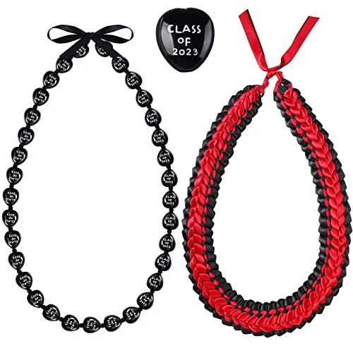 Junkin 2 Pcs Graduation Leis Class of 2023 Kukui Nut Leis Beads Necklaces Han...