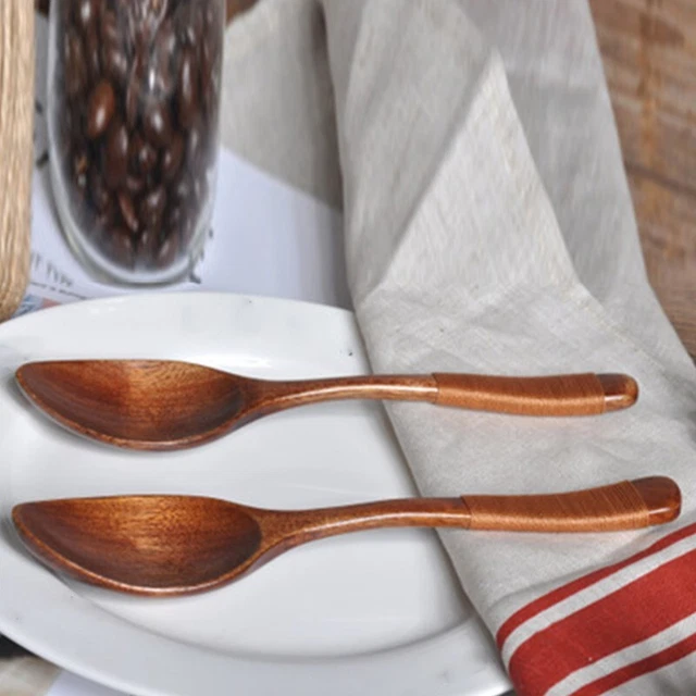 Set cucchiai in legno fatti a mano robusti utensili da cucina per caffè e zuppa