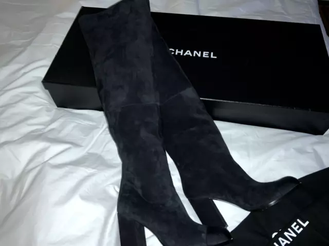 CHANEL, Shoes, Chanel Thigh High Boots In Suede Calfskin And Grosgrain  Black Size 395
