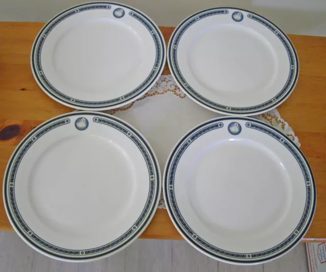 Vintage Syracuse China RESTAURANT 10 1/8" Dinner Plates BLUE SWAN ~ Set of 4~