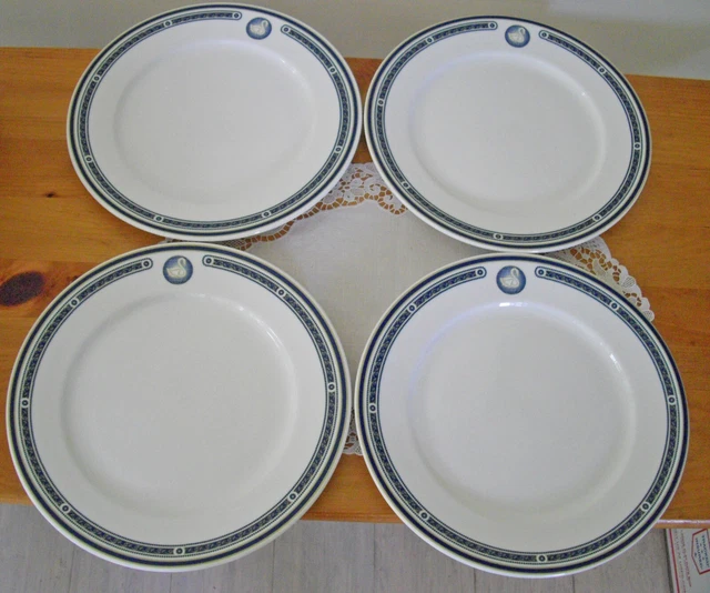 Vintage Syracuse China RESTAURANT 10 1/8" Dinner Plates BLUE SWAN ~ Set of 4~