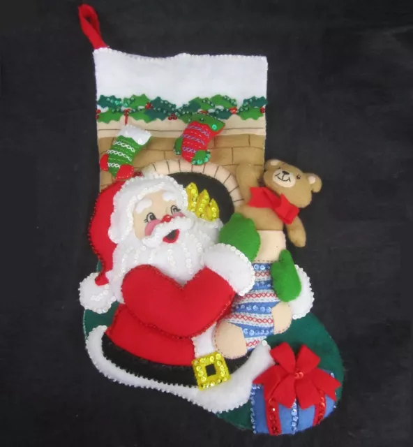 vtg Bucilla Felt Christmas Stocking Kit Stocking Stuffer Santa Toys 3D Finished