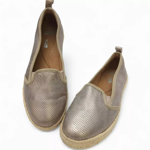 Clark's AZELLA Theoni Slip On Perforated Leather Loafers Espadrille Metallic 6.5