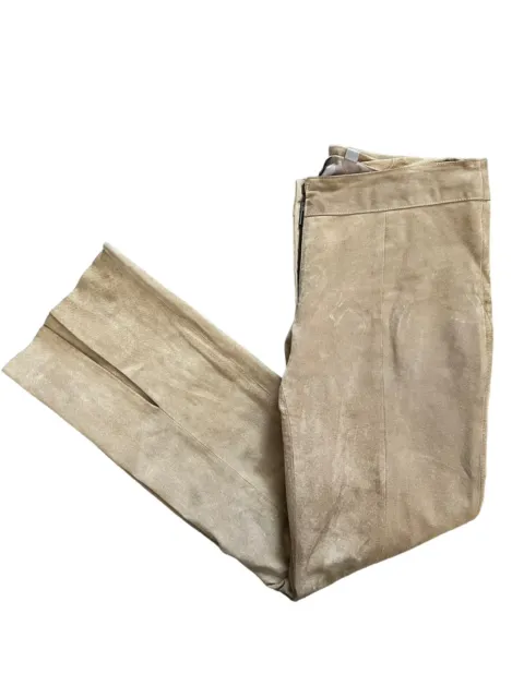 Wilsons Leather Vintage Suede Pants Womens Size 12 Tan Y2K Flare Leg Boho Hippie