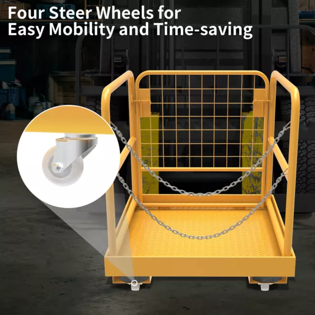 1150LBS Capacity W/ 4 Universal Wheels Forklift Basket Man Platform W/ 3 Chains