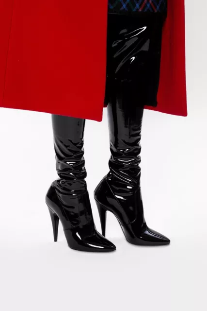 Saint Laurent Aylah 110 Vinyl Black over knee thigh Boots EU 36 36.5 36+ heels