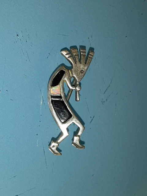 Sterling Kokopelli Flute Player w/ Center Opal 1.5"