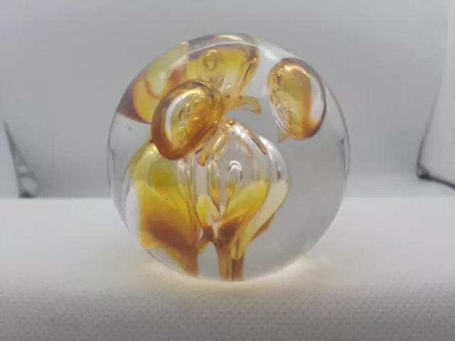 Langham Glass Paperweight Controlled Bubble In Gold