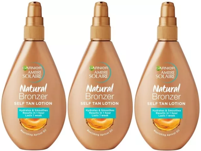 Garnier Ambre Solaire Natural Bronzer Milch Selbstbräuner 3 x 150ml