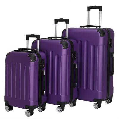 New 3X Travel Spinner Luggage Set Bag ABS Trolley Carry On Suitcase w/TSA Purple