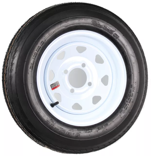 Trailer Tire On Rim 530-12 5.30-12 5.30x12 in. LRB 4 Bolt Hole White Spoke Wheel