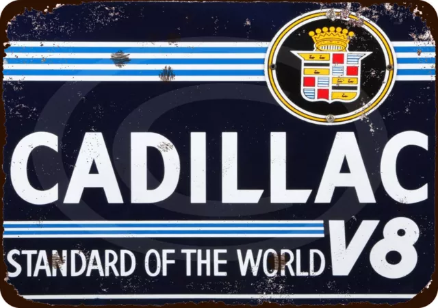 Cadillac V8 Standard of the world Vintage look reproduction metal sign 8 x 12