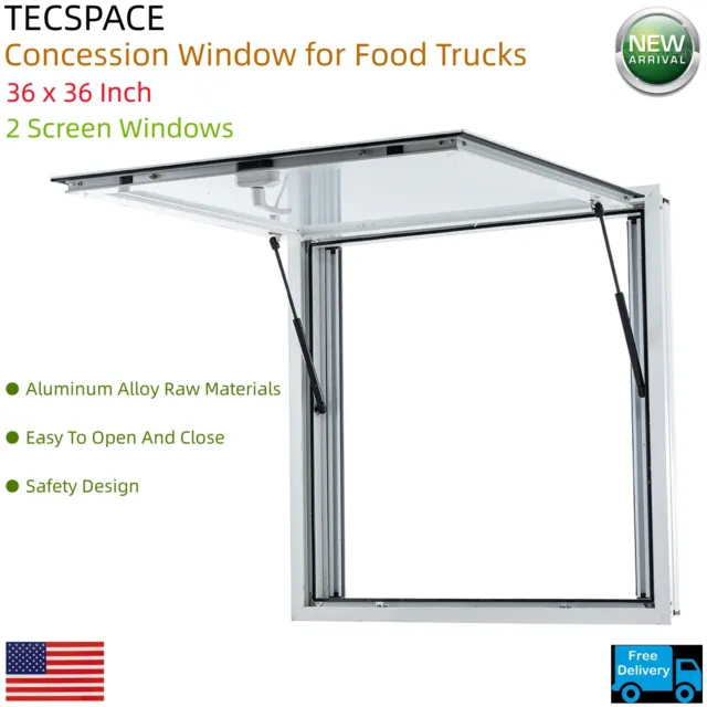 Ginkman 36 x 36 Inch Concession Window for Food Trucks with 2 Screen Windows