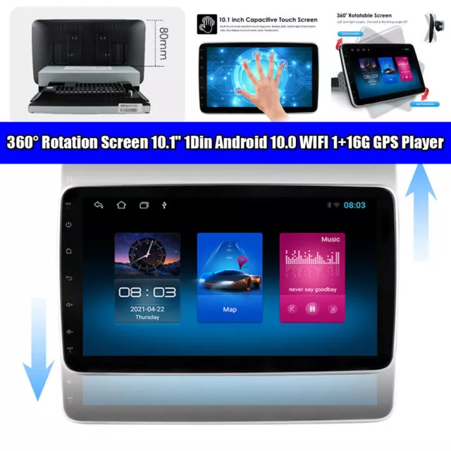 360° Rotation Screen 10.1" 1Din Android 10.0 WIFI 1+16G Car Radio GPS MP5 Player