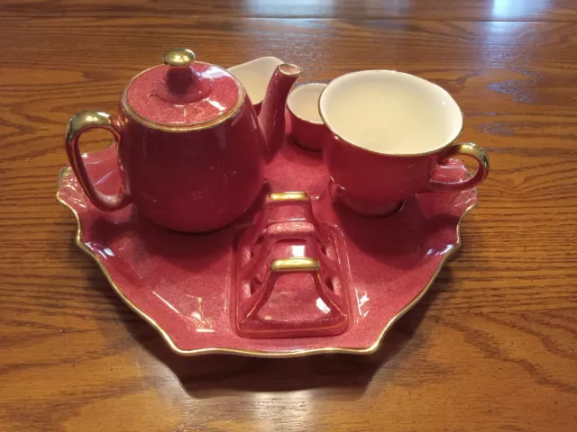 Vintage ROYAL WINTON / GRIMWADES ~  Breakfast Set ~ MOTTLED ROSE/ROUGE RED Nice!