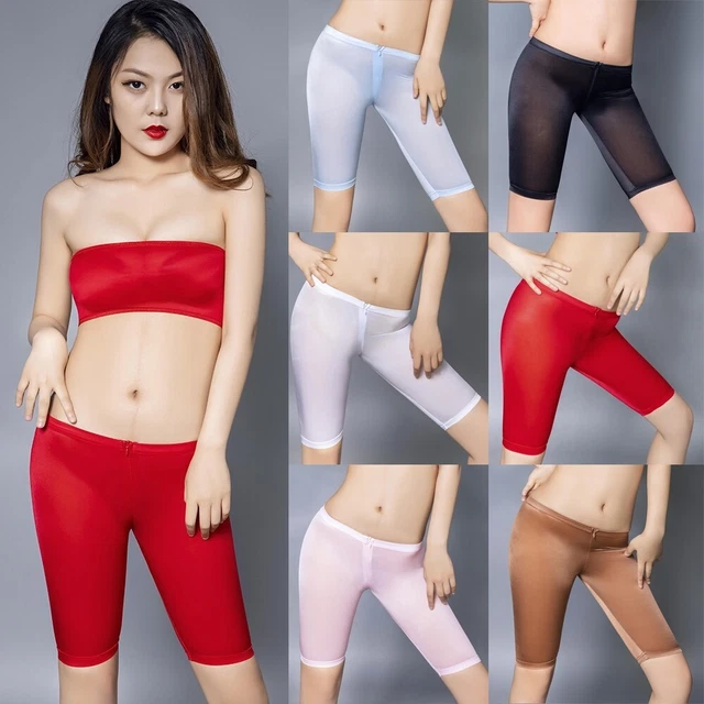 Short leggings à la mode confortable entrejambe ouverte sexy brillant pur doux